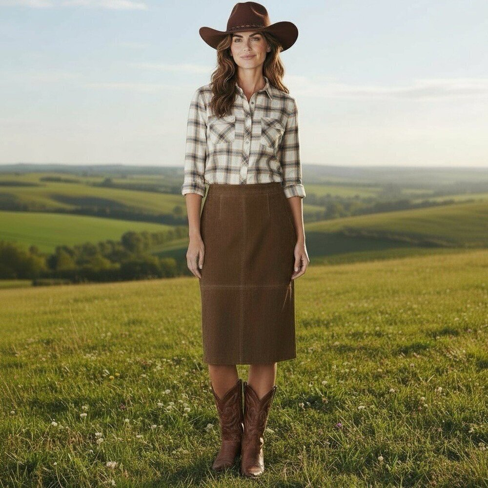 Vintage Suede Chocolate Brown Long Boho Western Pencil Maxi Skirt Size Large 14P